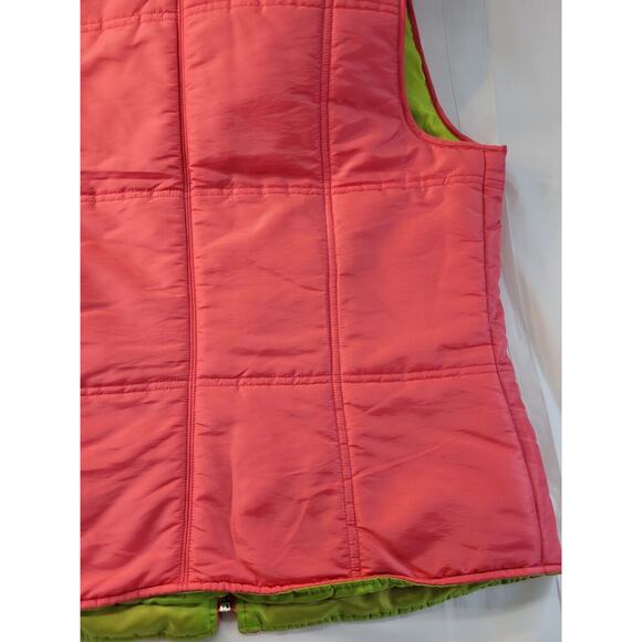 Liz Claiborne Women's Puffer Vest Full Zip Pockets Hot Pink w/Neon Green Small - Picture 6 of 10